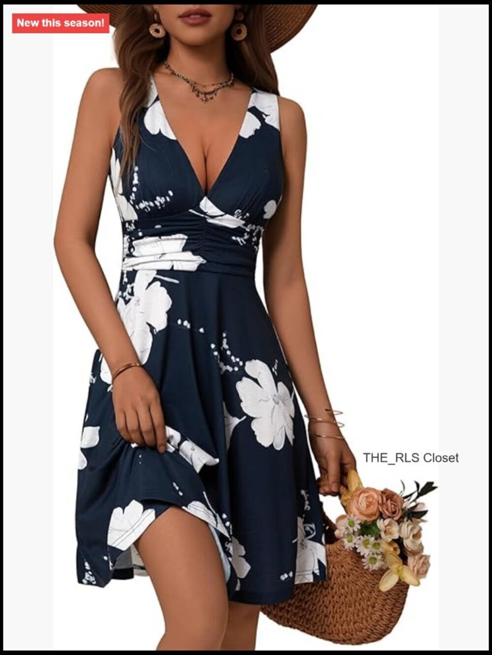 Deep V Neck Sleeveless Floral Sundress with Pockets Flowy Summer Dress